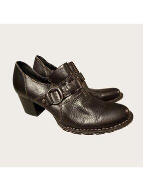 Born Deena Black Leather Block Heel Bootie Womens Shoe Size 6.5 Western Style